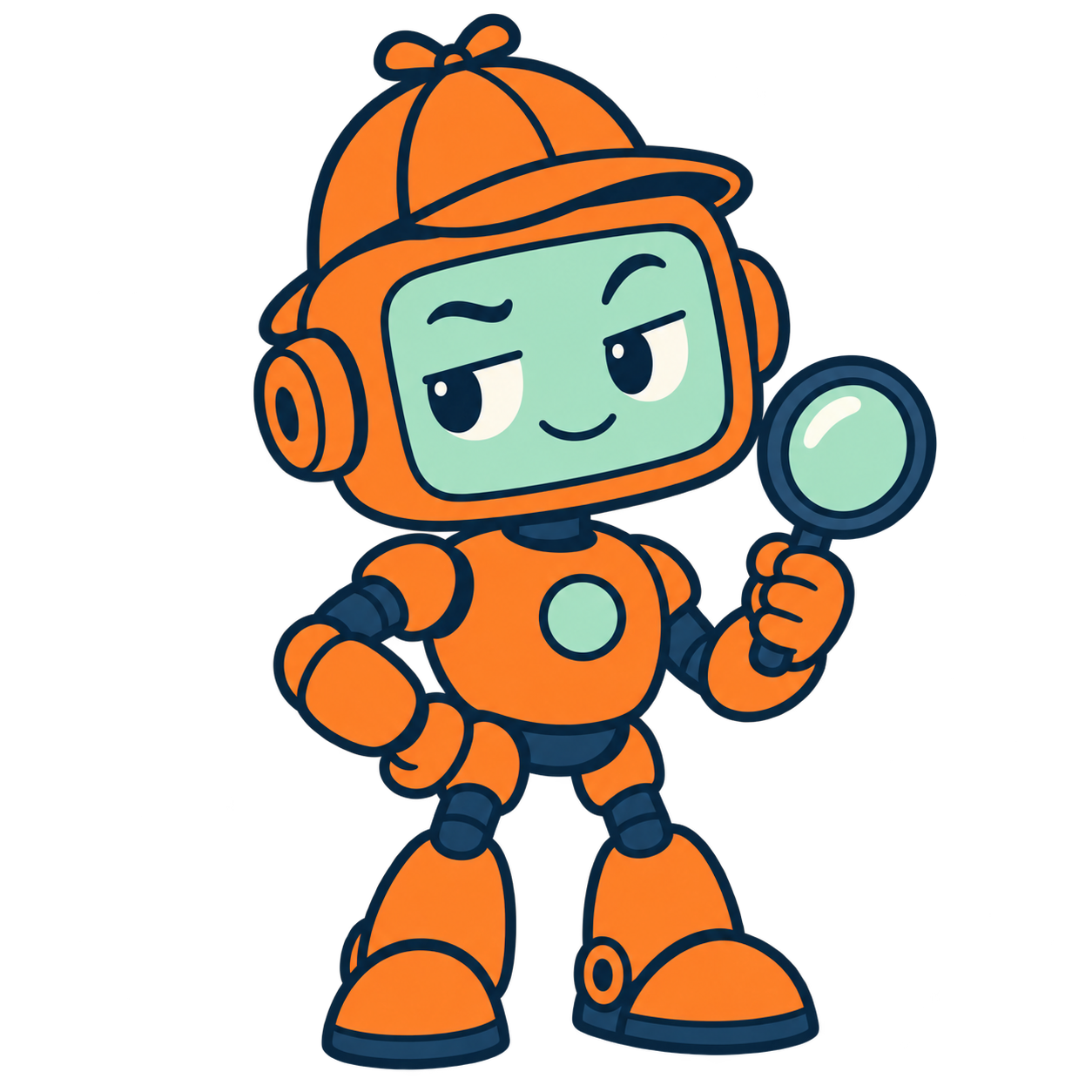Foutje, een zelfverzekerde oranje robotdetective